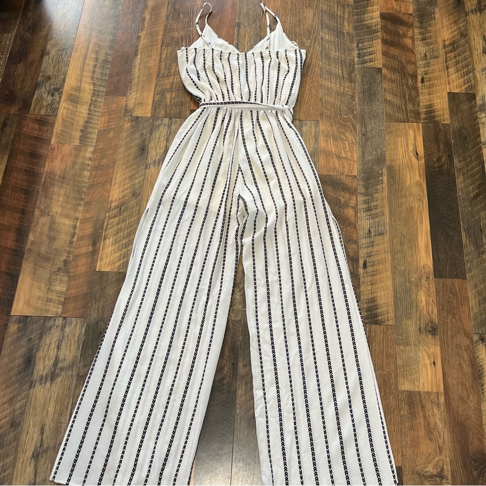 One Clothing Heart La Ivory Black Striped Jumpsuit - Picture 7 of 11